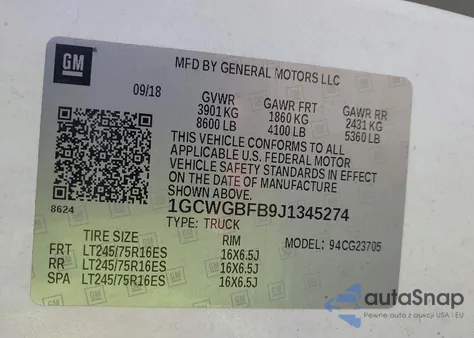 2018 Chevrolet Express 2500 Work Van from USA, damaged, VIN 1GCWGBFB9J1345274